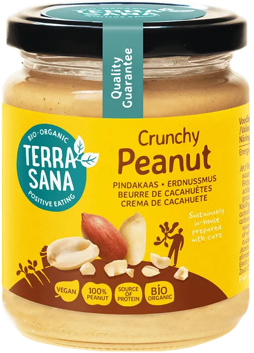 Pindakaas crunchy van TerraSana, 6x 250 g